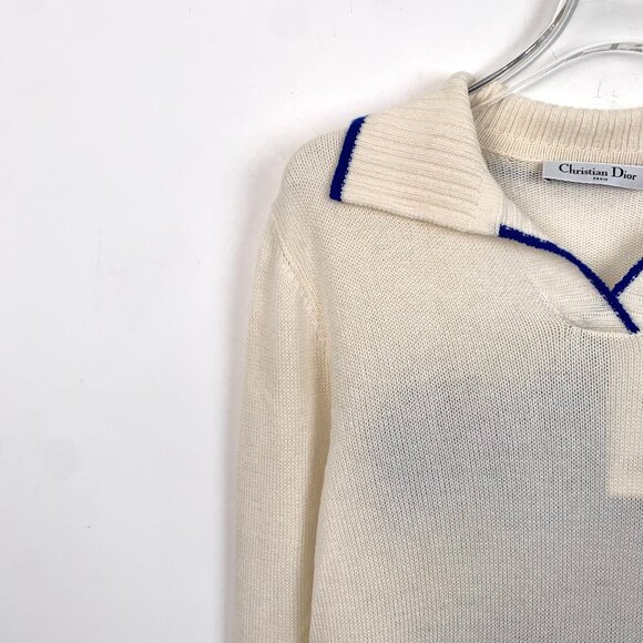Christian Dior Womens Cashmere Sweater With Blue Stripes & Dior Vibe Logo - Picture 3 of 7